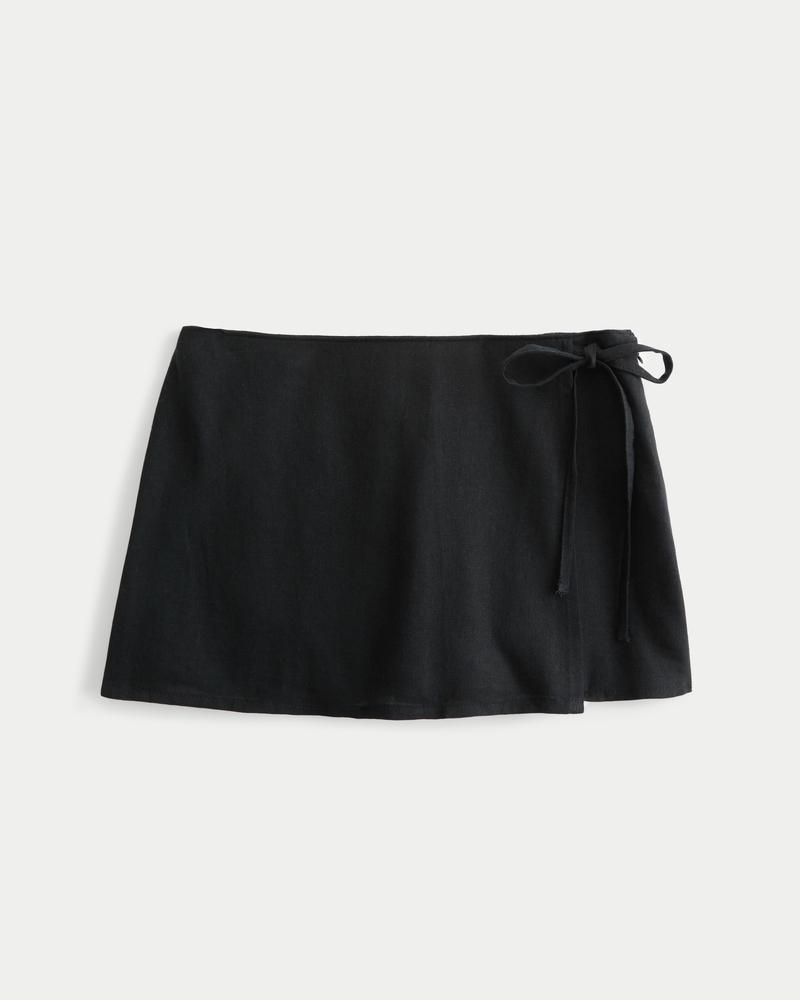 Linen-Blend Tie-Wrap Mini Skort Product Image