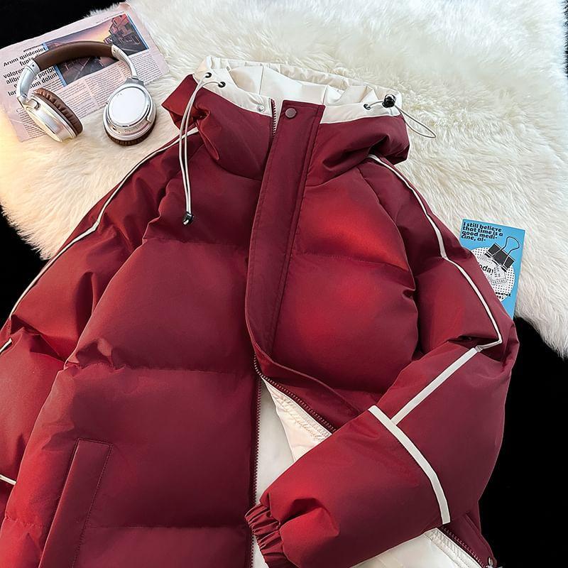 Two Tone Hooded Zip-Up Puffer Jacket Product Image