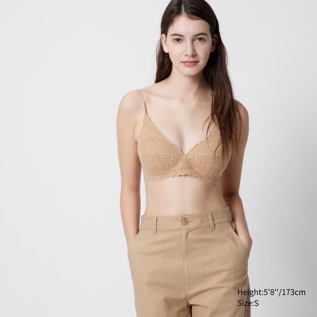 Womens Wireless Bra (Stretch Lace) Beige XS UNIQLO US Product Image