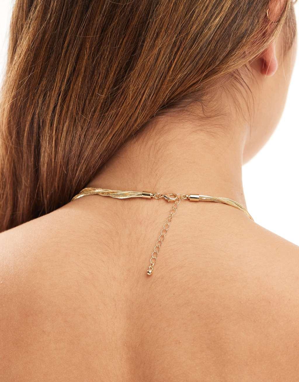 ASOS DESIGN multirow long necklaces with fine snake chain in gold tone Product Image