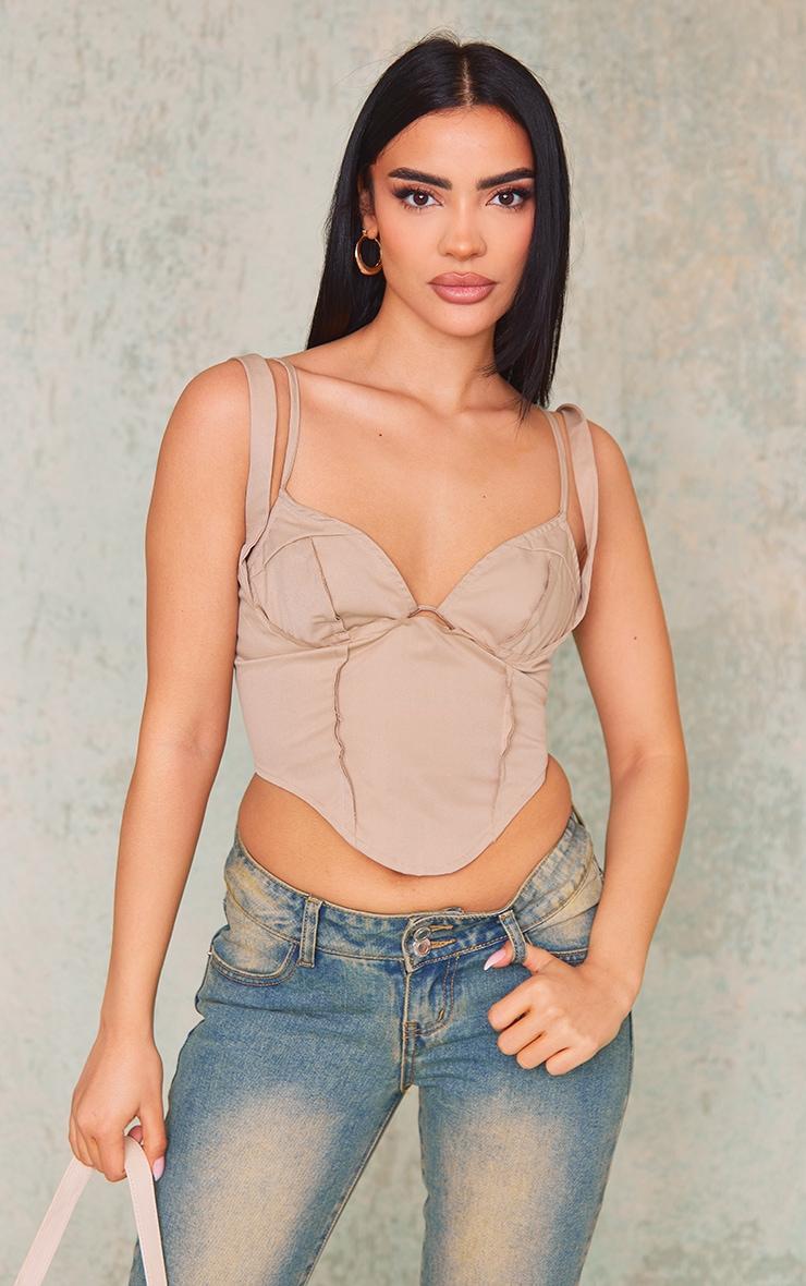  Sand Woven Under Wire Raw Edge Crop Top Product Image