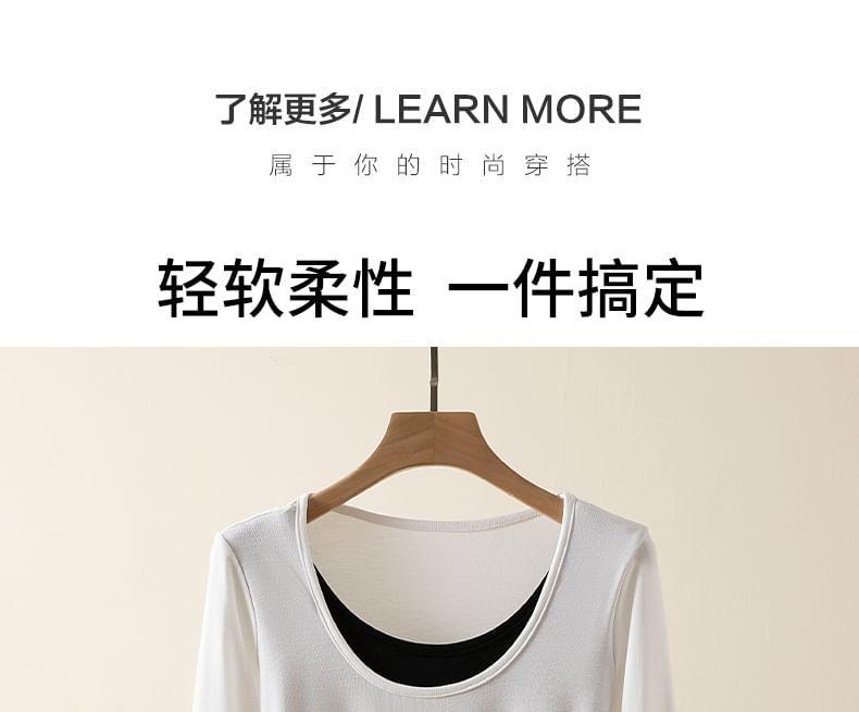 Long-Sleeve Scoop Neck Mock Two-Piece Two Tone Tee Product Image