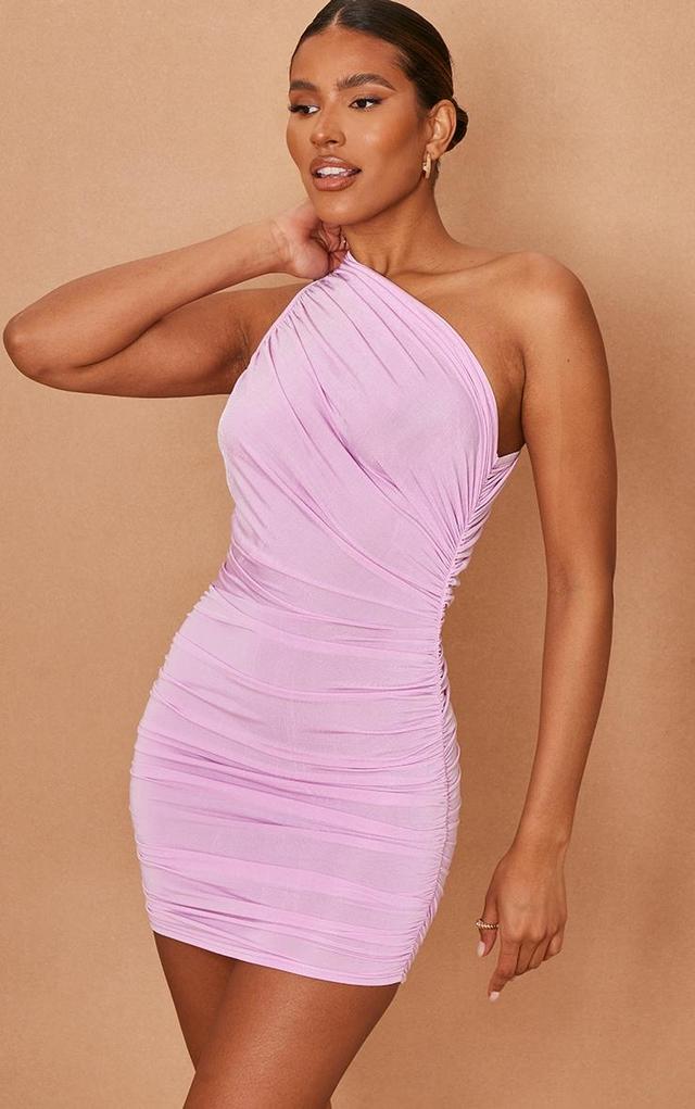 Lilac Slinky Ruched One Shoulder Bodycon Dress Product Image