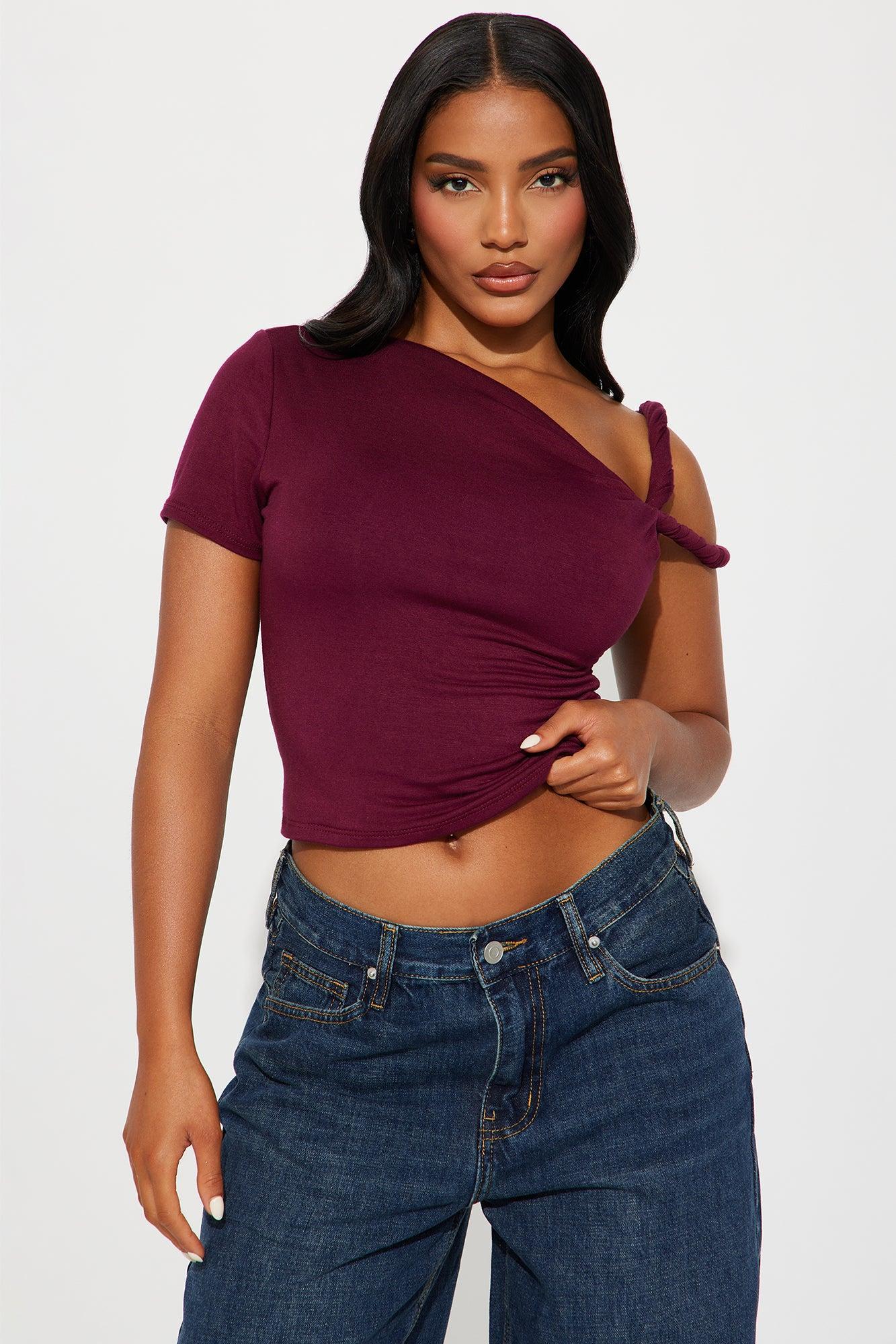 Kendra One Shoulder Top - Wine Product Image