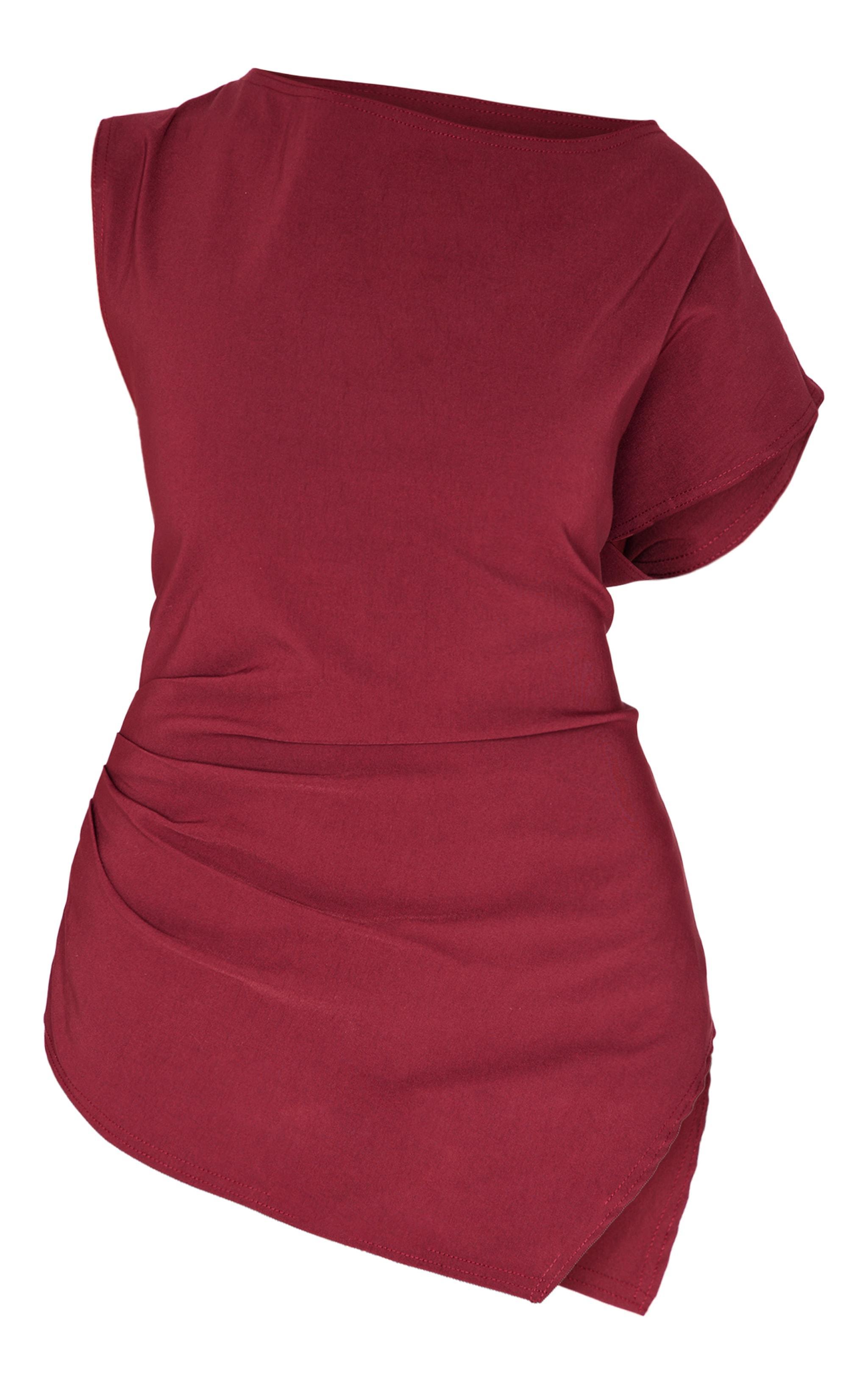 Burgundy Bengaline Slouch Asymmetric Long Top Product Image