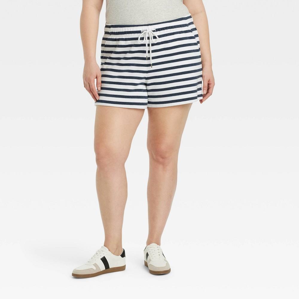 Womens Mid-Rise Fleece Shorts - Universal Thread Navy Blue Striped 4X Product Image