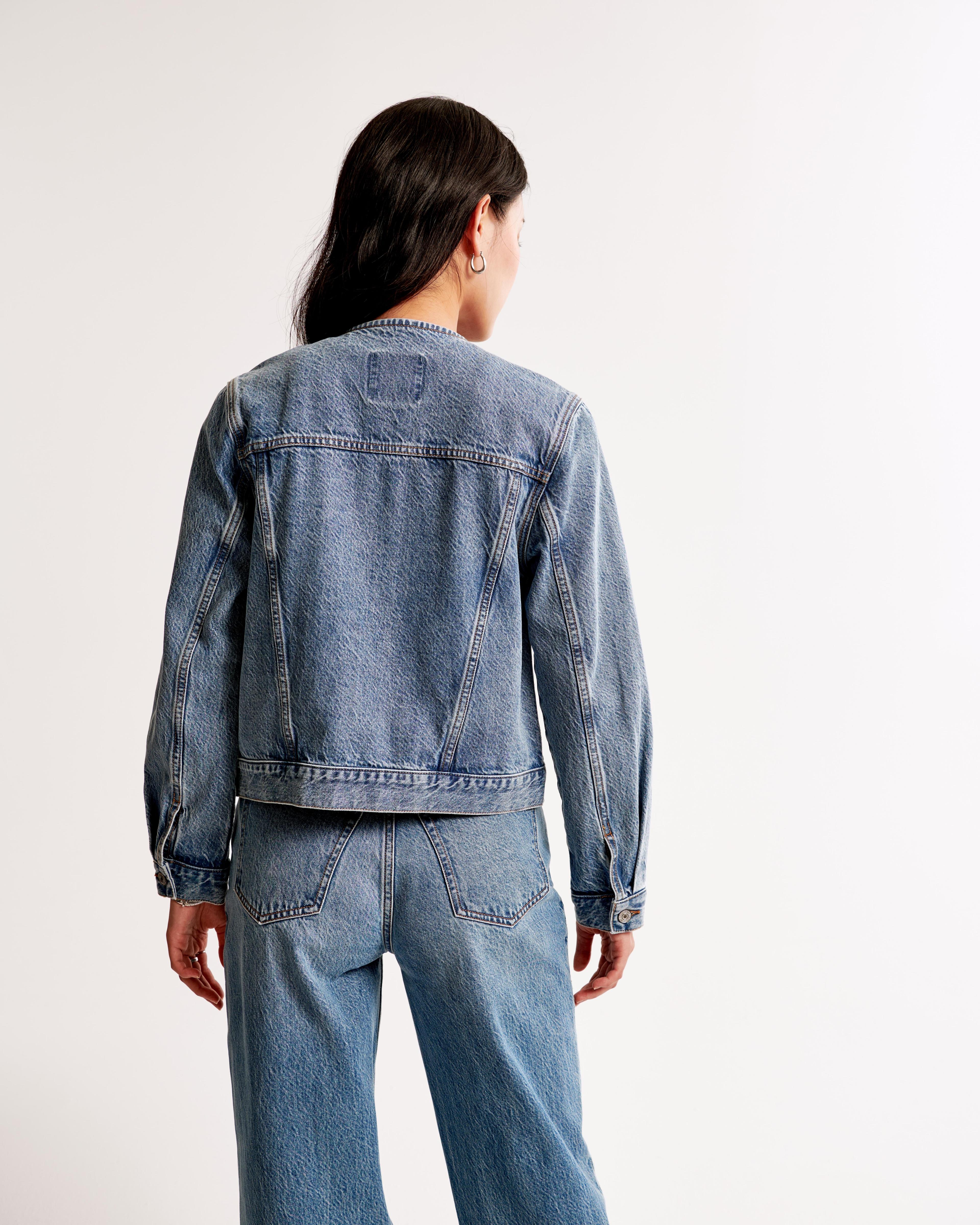 Collarless Denim Jacket Product Image