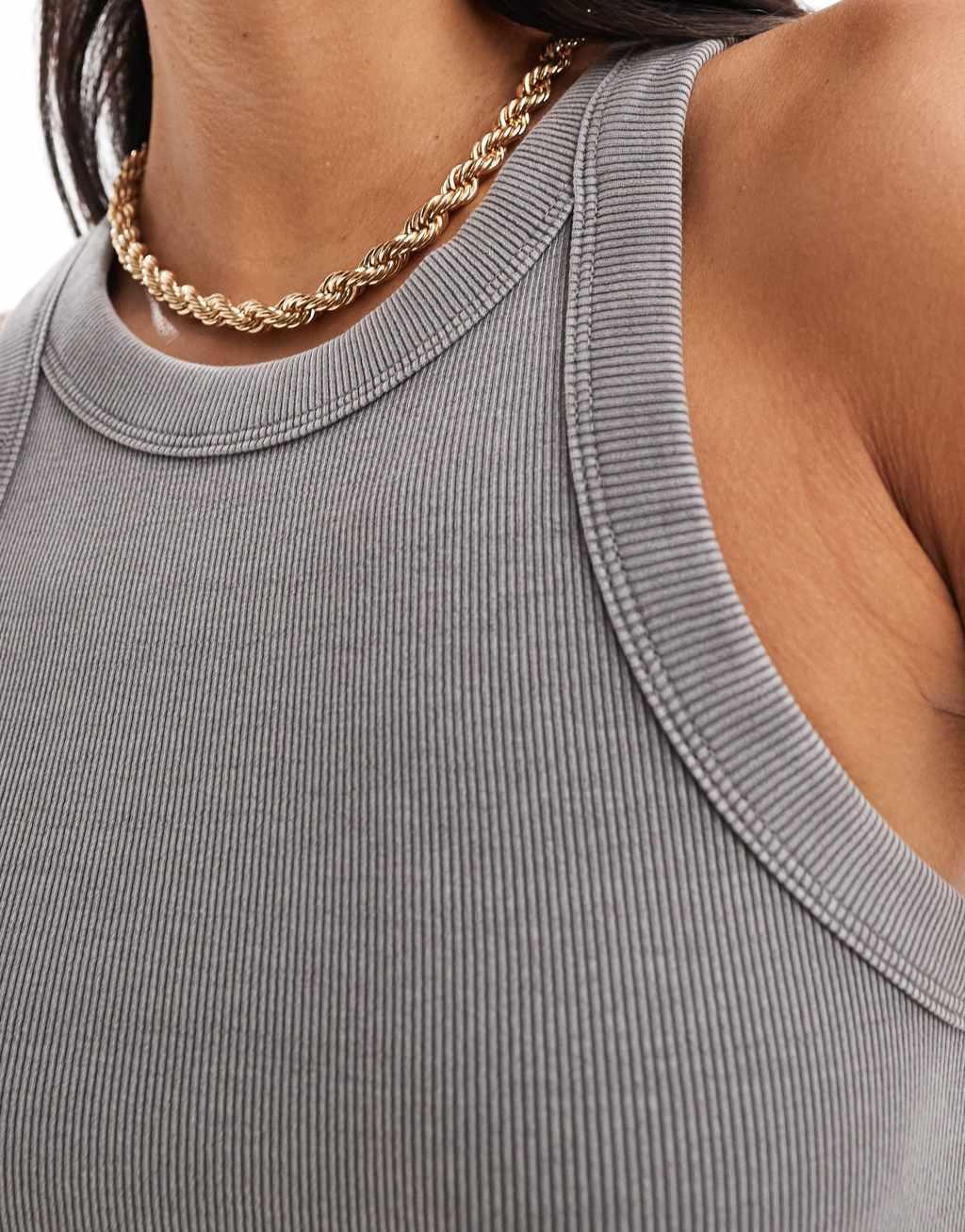 Mango racer tank top in washed gray Product Image