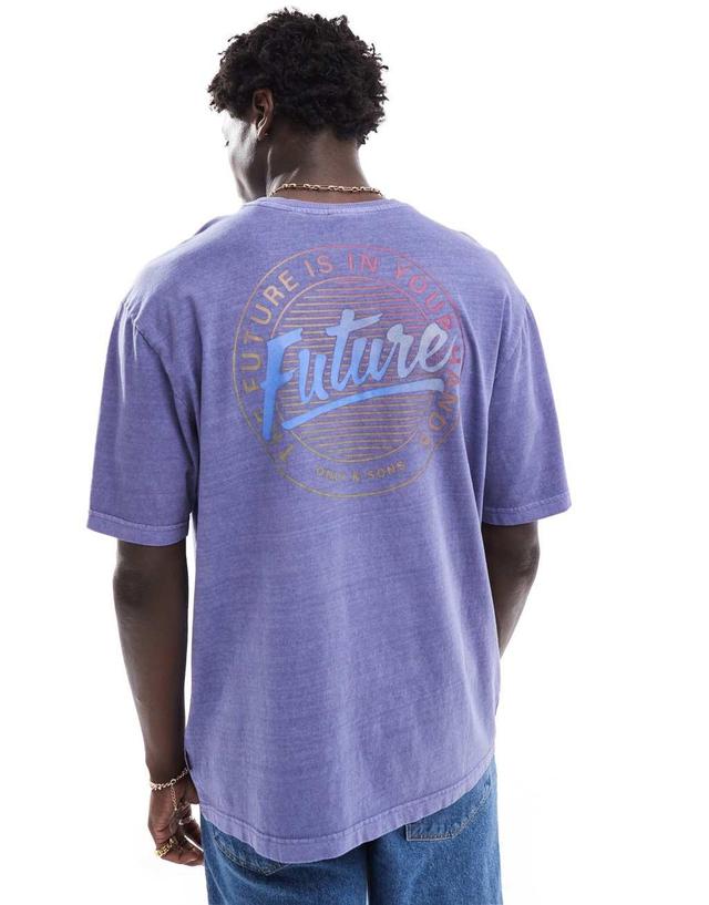 ONLY & SONS relaxed fit T-shirt with retro Future back print in washed purple Product Image