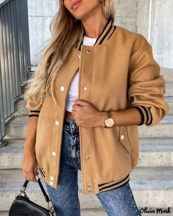 Olivia Mark – Aviator jacket with baseball collar and contrasting inserts Product Image