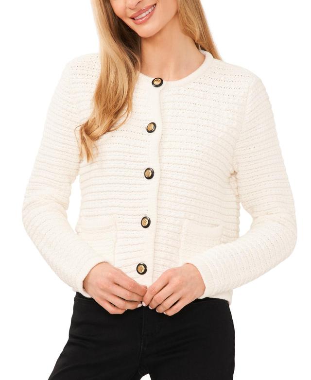 CeCe Crew Neck Long Sleeve Button Front Cardigan Product Image