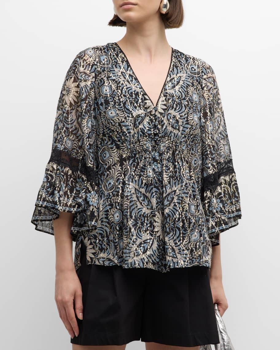 Ele Floral-Print Metallic Fleck Blouse Product Image