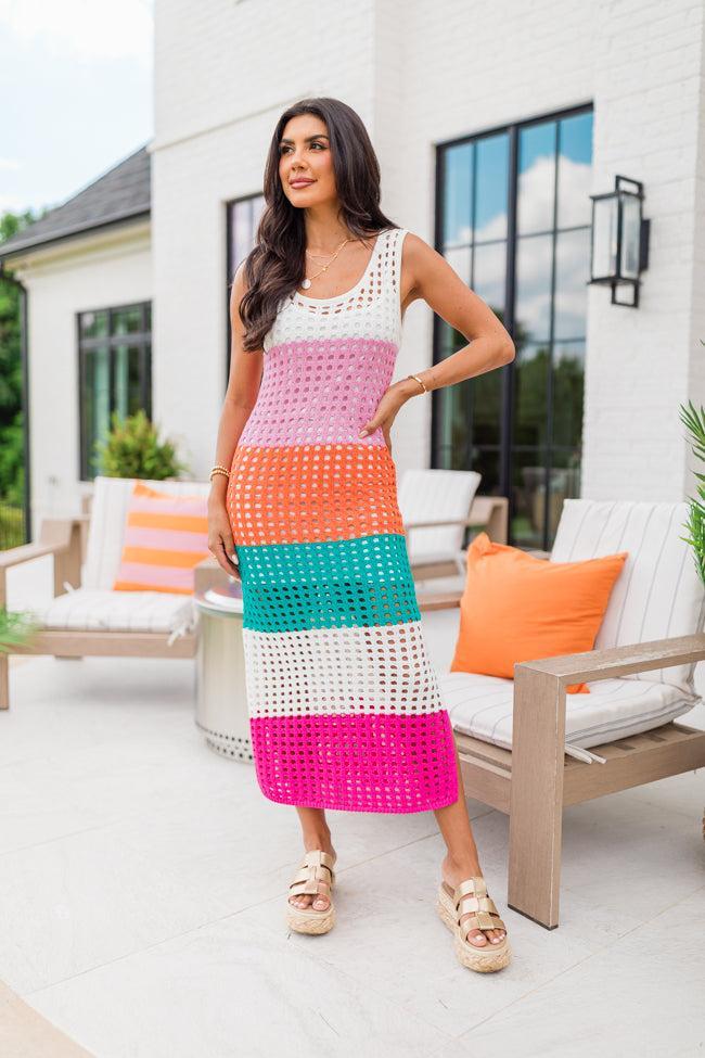 Sky Glimmer Color Block Open Knit Dress FINAL SALE Product Image