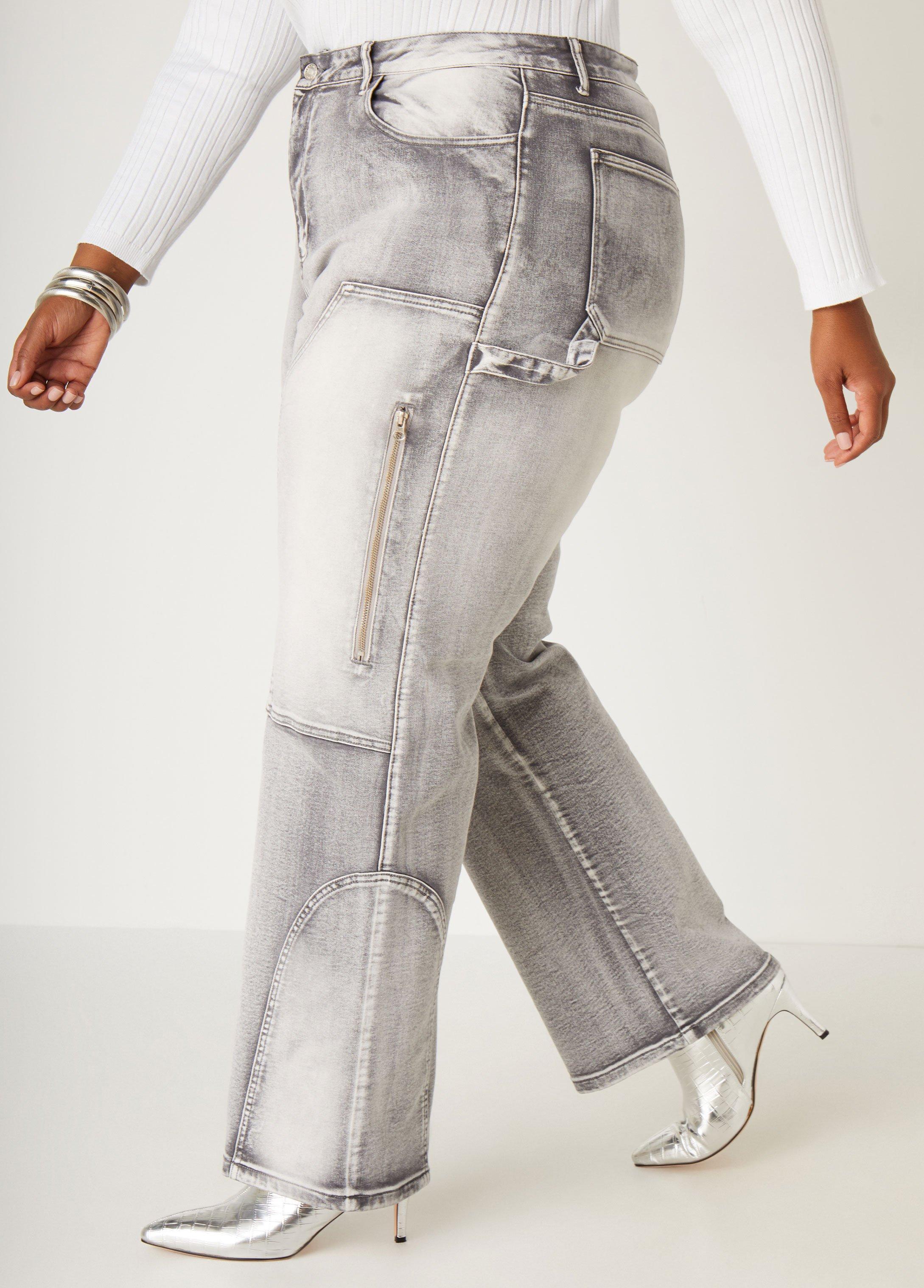 Plus Size Faded Patchwork Wide Leg Jeans Ashley Stewart Product Image