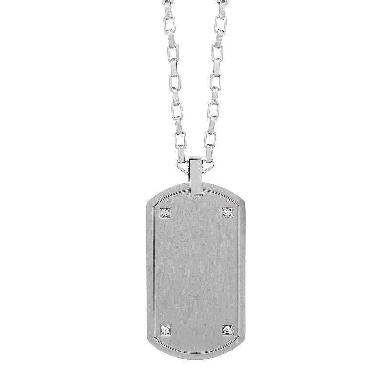 LYNXMens Cubic Zirconia Stainless Steel Dog Tag Necklace Grey Product Image