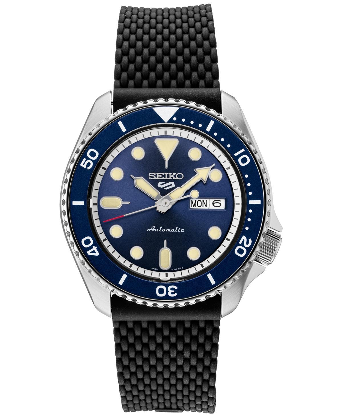 Seiko Mens Automatic 5 Sports Black Silicone Strap Watch 43mm Product Image