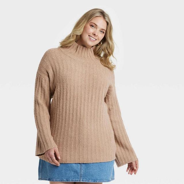 Womens Turtleneck Tunic Pullover Sweater - Universal Thread Tan 2X Product Image