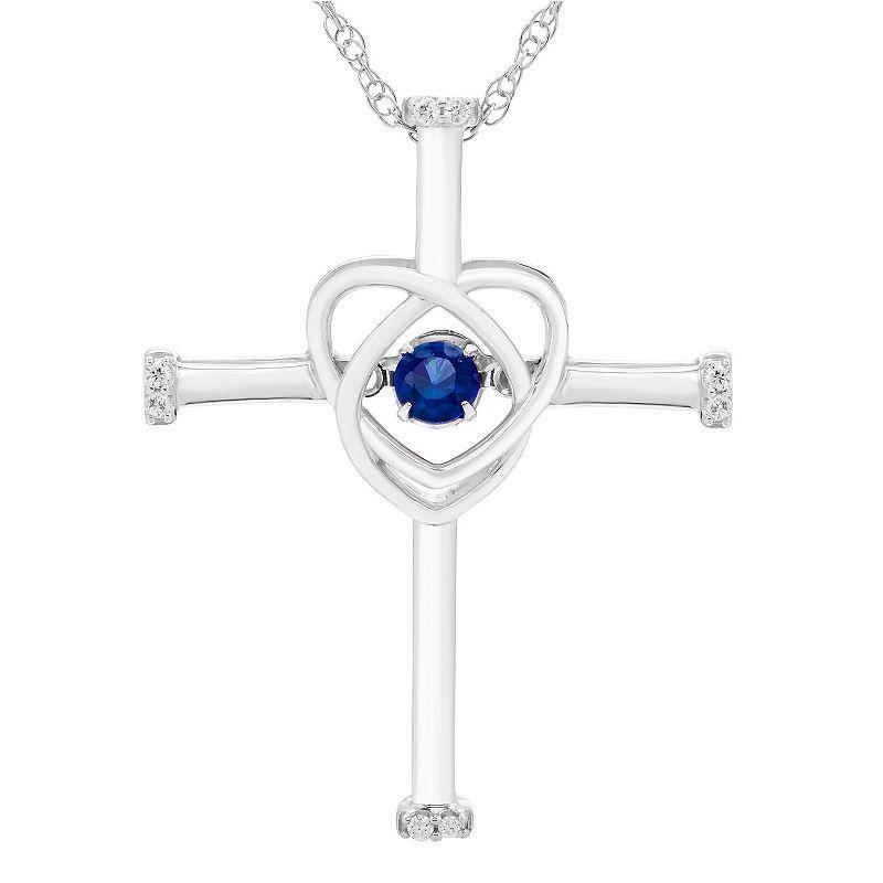 Boston Bay Diamonds Sterling Silver Lab-Grown Blue Sapphire & Diamond Accent Cross Pendant Necklace, Womens Product Image