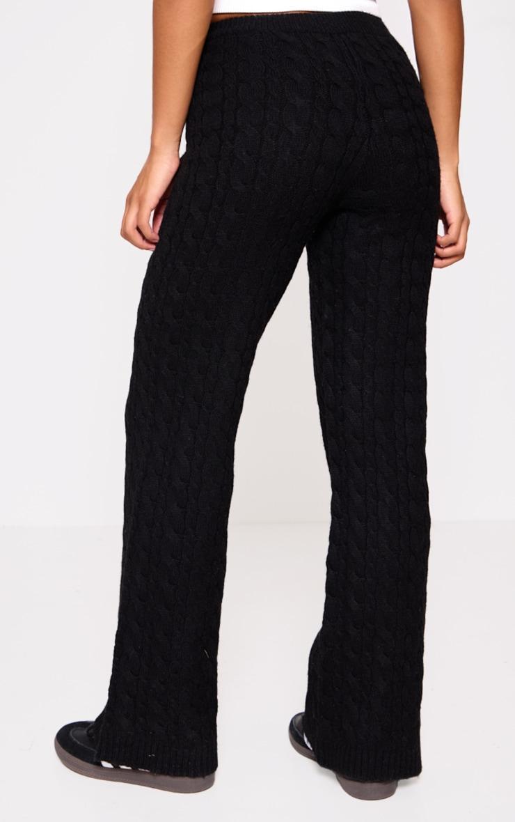 Black Cable Knit Drawstring Waist Pants Product Image