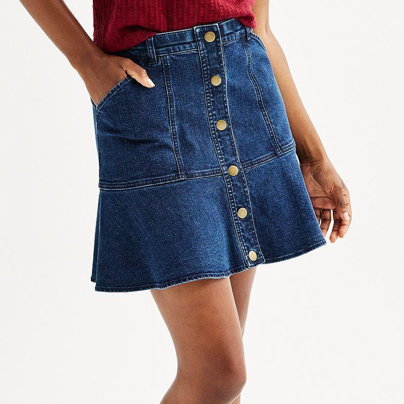 Womens Draper James Button Front Denim Skirt Dark Blue Product Image