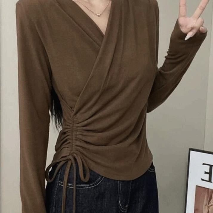 Long-Sleeve V-Neck Plain Top product image