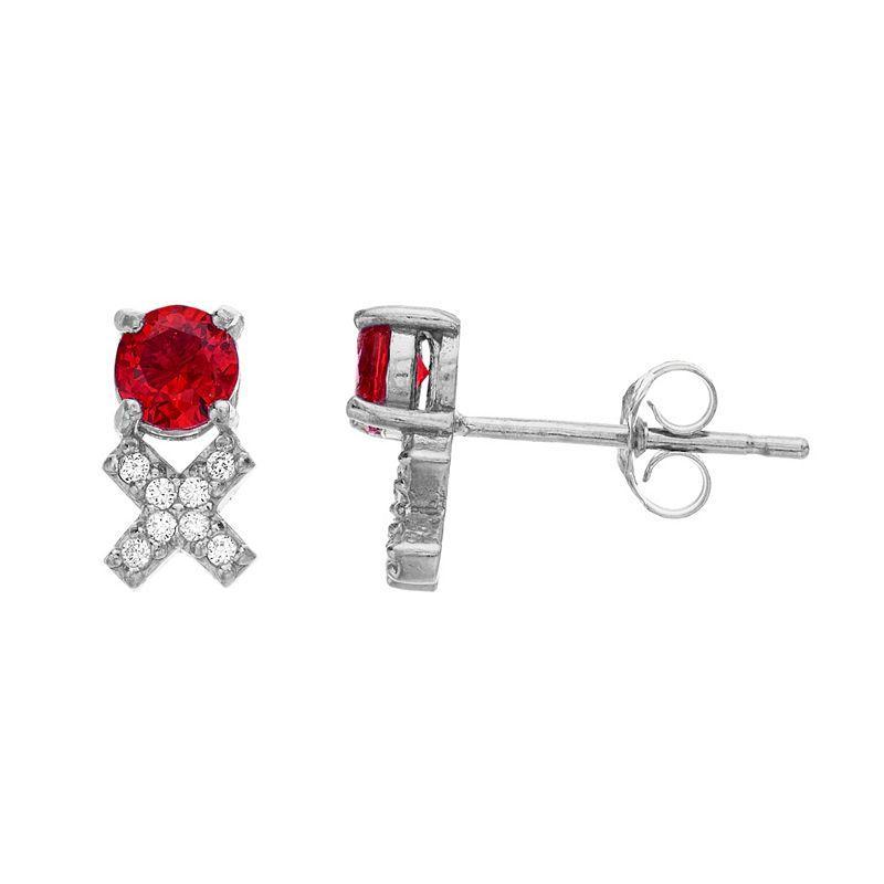 Aleure Precioso Sterling Silver Lab-Created Gemstone & Cubic Zirconia XO Stud Earrings, Womens, Sterling Silver Red Product Image