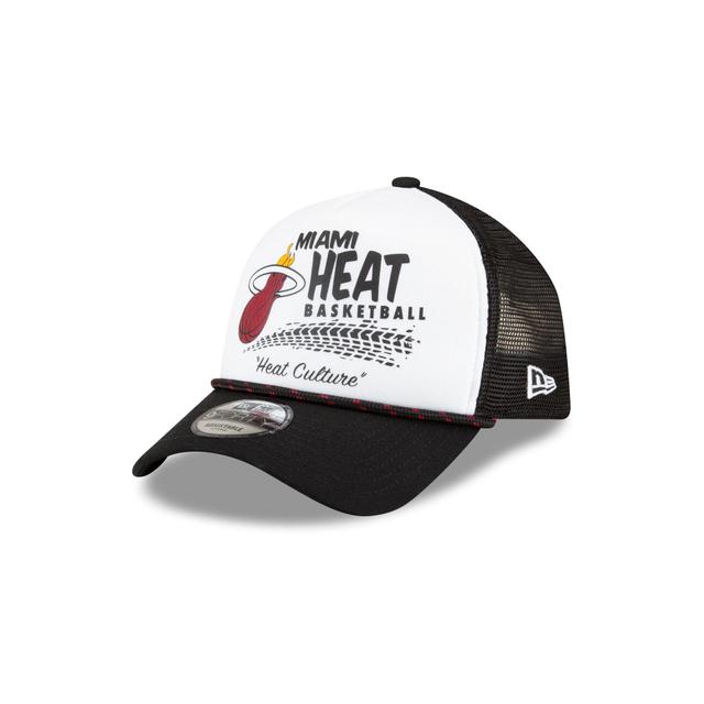 Miami Heat 2024 Rally Drive White 9FORTY A-Frame Trucker Hat Male Product Image