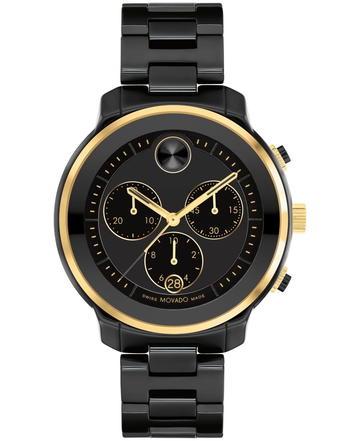 Ladies' Movado BoldÂ® Verso Gold-Tone IP and Black Ceramic Chronograph Watch with Black Dial (Model: 3600932) Product Image