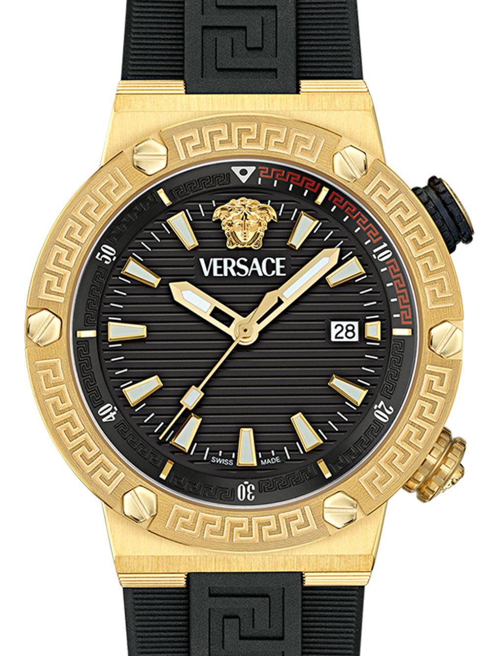 VERSACE Men's Greca Logo Ip Yellow Gold Polyurethane-strap Watch, 43mm In Black Gold Product Image