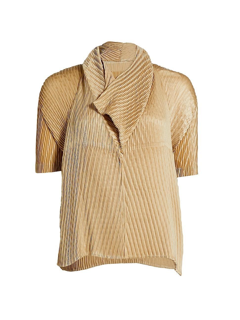 Womens Wrapped Faux Suede Pleats Shirt Product Image