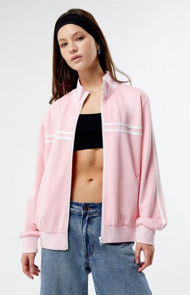 Women's Stripe Mock Neck Track Jacket Product Image