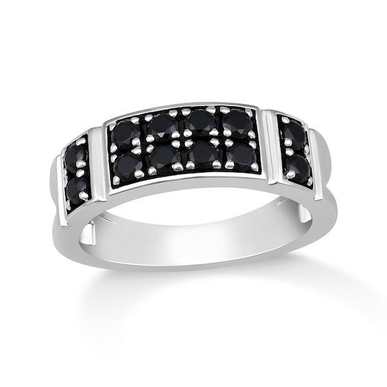 Men's 1 CT. T.w. Black Diamond Collar Double Row Band in Sterling Silver Product Image