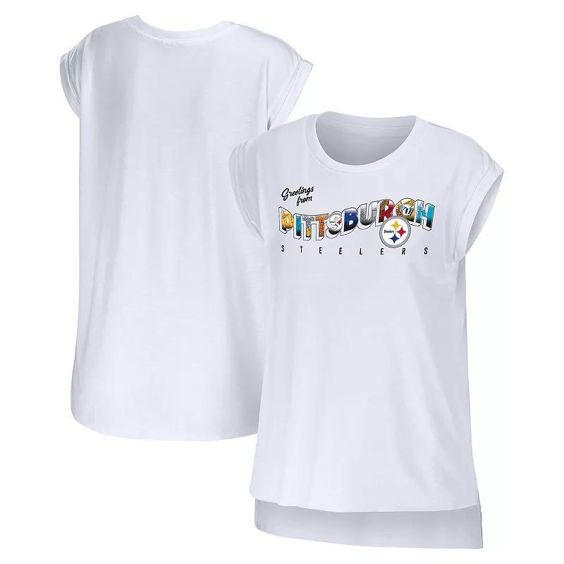 Womens WEAR by Erin Andrews Pittsburgh Steelers Greetings From Muscle T-Shirt Product Image