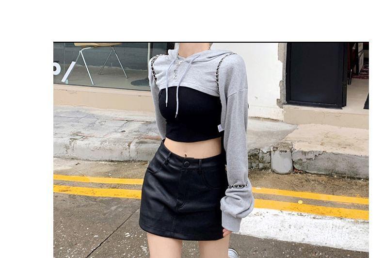 High Rise Plain Faux Leather Mini Pencil Skirt Product Image