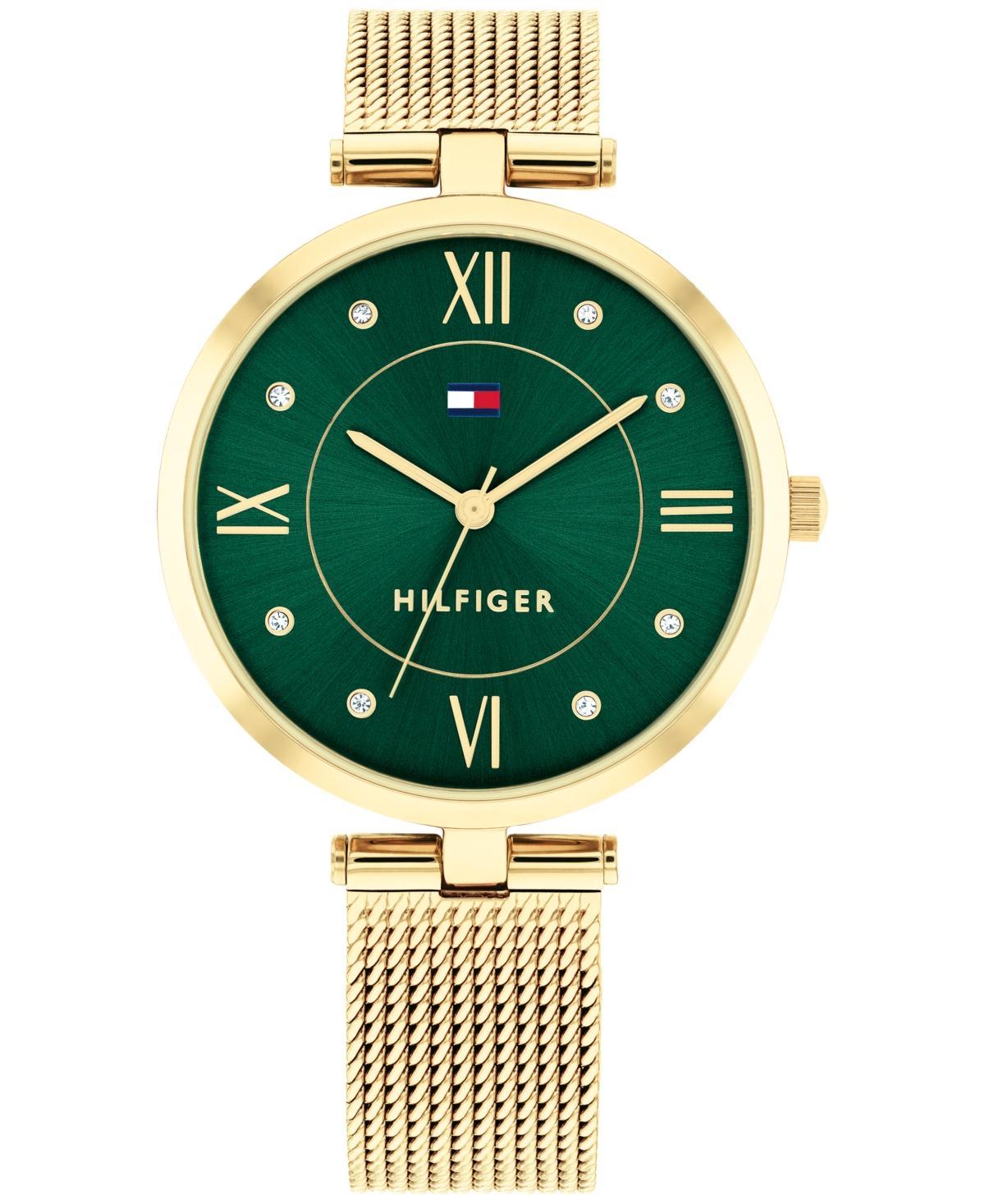 Tommy Hilfiger Womens Quartz Gold-Tone Stainless Steel Mesh Watch 34mm - Green Product Image