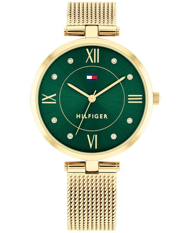 Tommy Hilfiger Womens Quartz Gold-Tone Stainless Steel Mesh Watch 34mm - Green Product Image