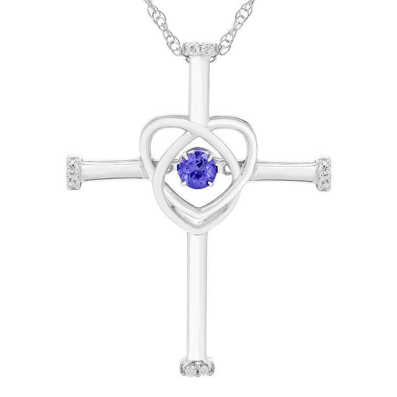 Boston Bay Diamonds Sterling Silver Genuine Tanzanite & Diamond Accent Cross Pendant Necklace, Womens Product Image