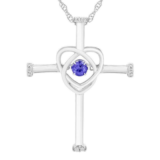 Boston Bay Diamonds Sterling Silver Genuine Tanzanite & Diamond Accent Cross Pendant Necklace, Womens Purple Product Image