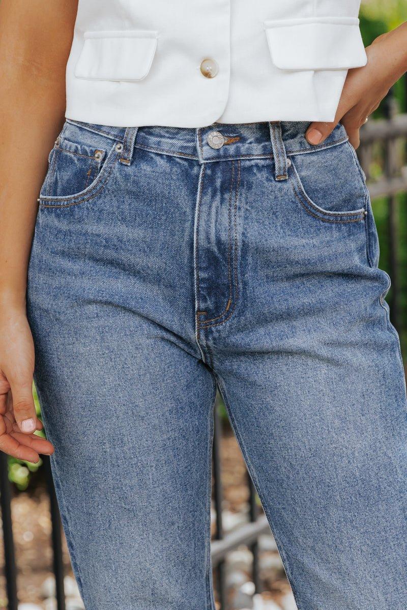 Medium Wash Cotton Straight Leg Jeans - FINAL SALE Product Image