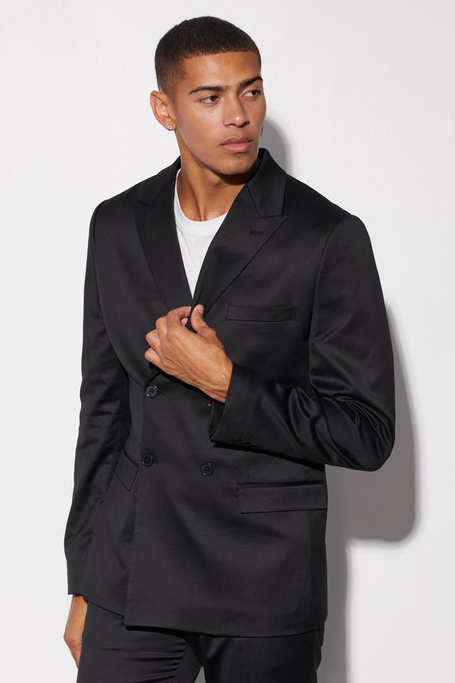 Slim Double Breasted Satin Suit Jacket | boohooMAN USA Product Image