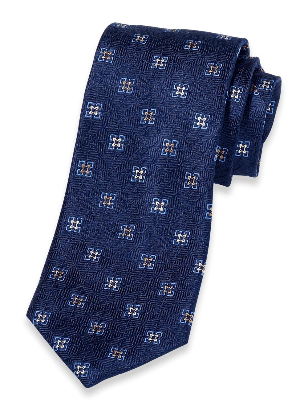 Medallion Woven Silk Tie - Navy Product Image