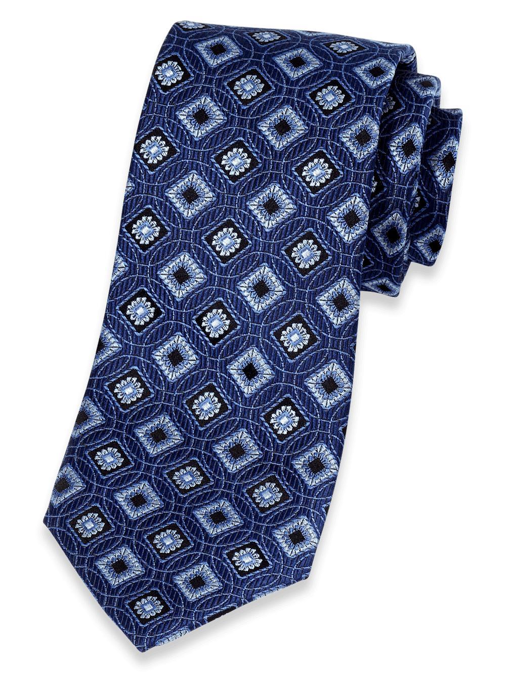 Medallion Woven Silk Tie - Navy Product Image