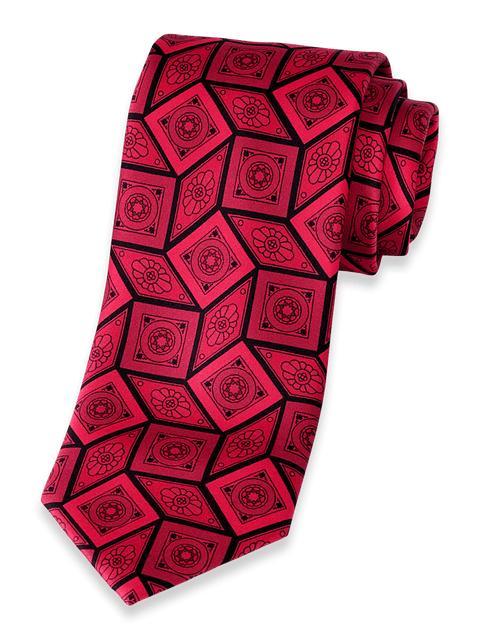 Medallion Printed Italian Silk Tie - Red Product Image