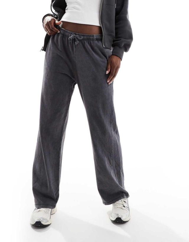 Pull&Bear wide leg sweatpants in acid wash gray Product Image