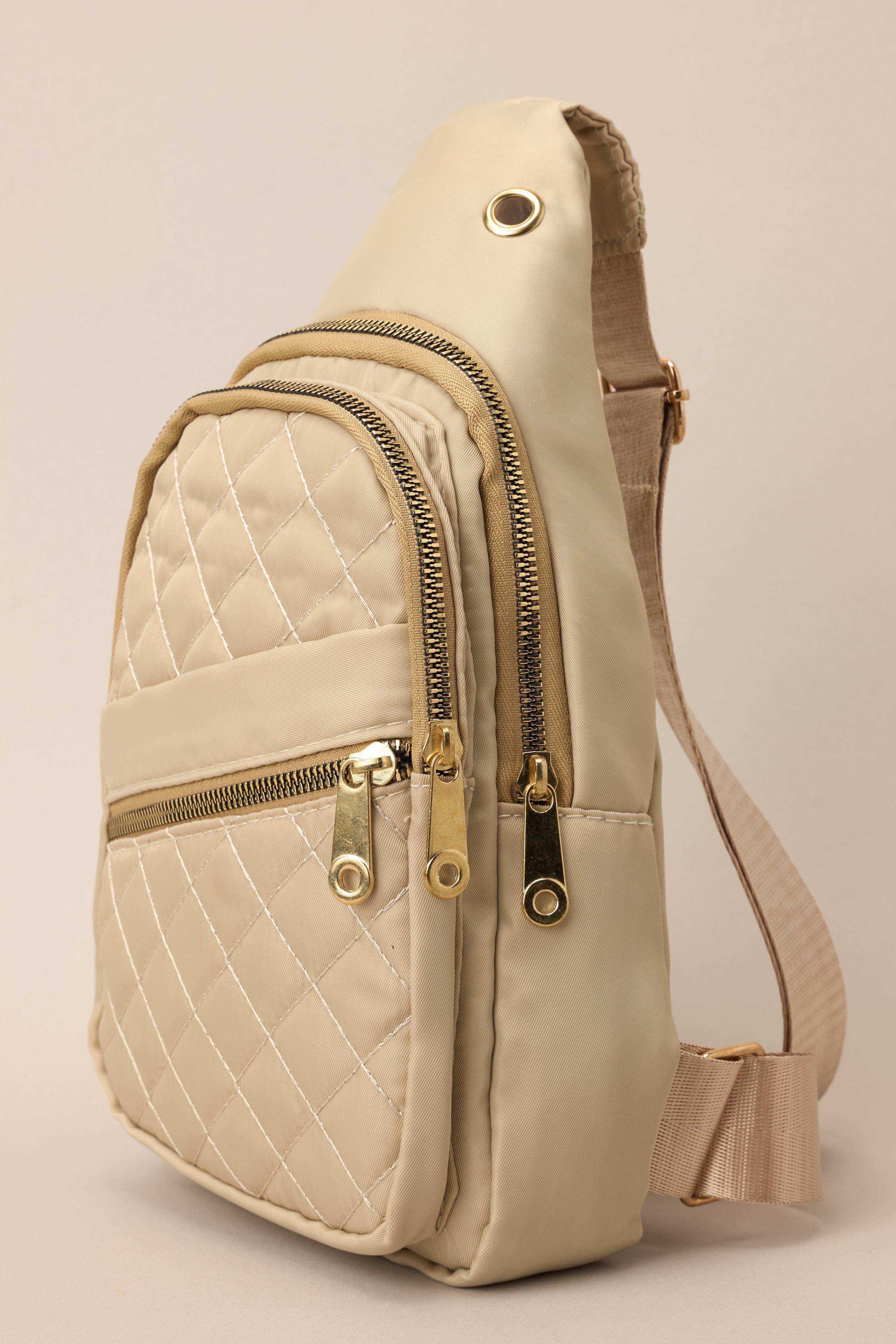 First In Line Beige Quilted Sling Bag Product Image