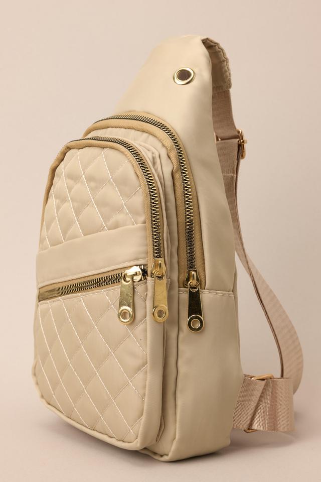 First In Line Beige Quilted Sling Bag Product Image