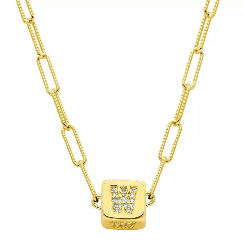 Adornia Gold Tone Cubic Zirconia Adjustable Initial Cube Paperclip Necklace, Womens Product Image