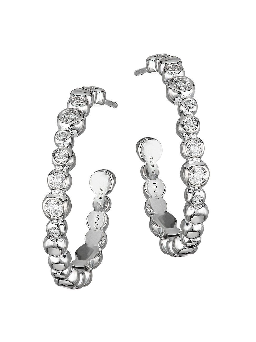 Womens Stardust Sterling Silver & Diamond Hoop Earrings Product Image