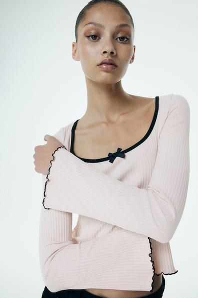 Ribbed Top with Overlocked Trim Product Image