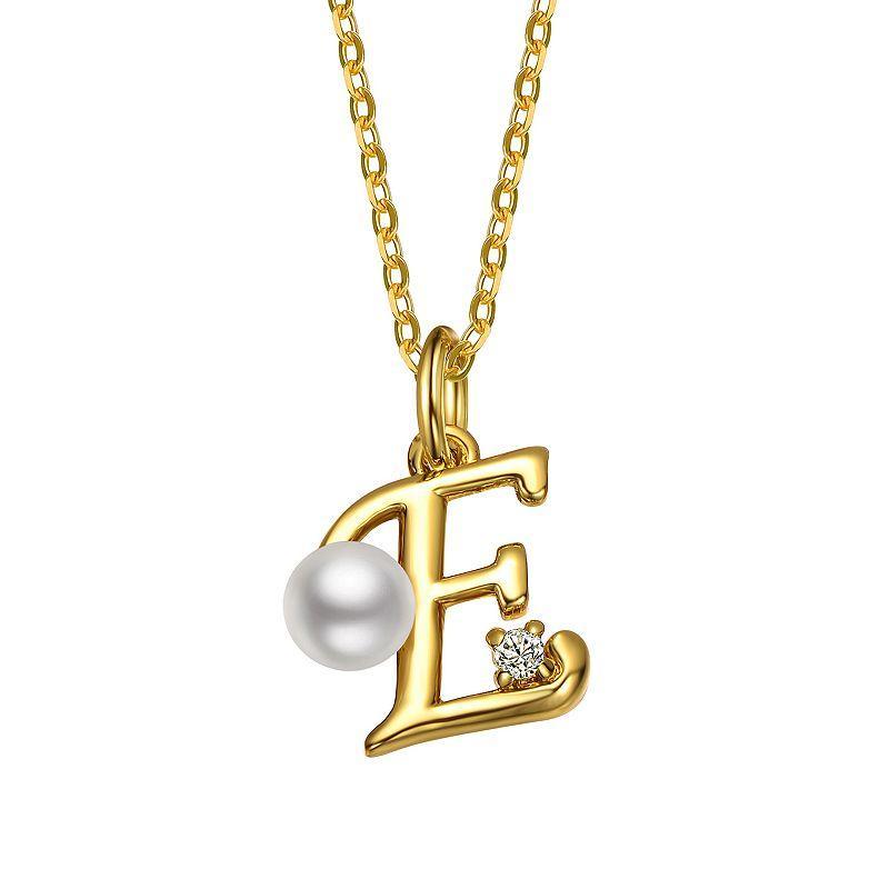 14k Gold Plated Simulated Pearl Initial Pendant Necklace, Womens Product Image